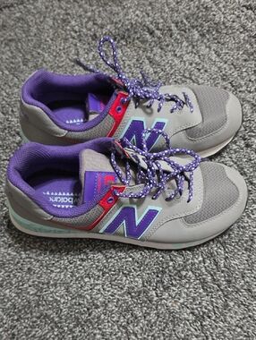 New Balance Gray Sneakers with Purple and Teal Accents